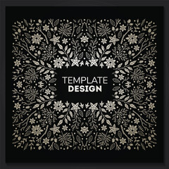 Christmas holiday frame. Vintage vector card. Winter background. Vector floral illustration. Black and white.