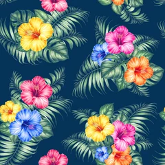 Fotobehang Tropical seamless pattern. Watercolor flowers © Kotkoa