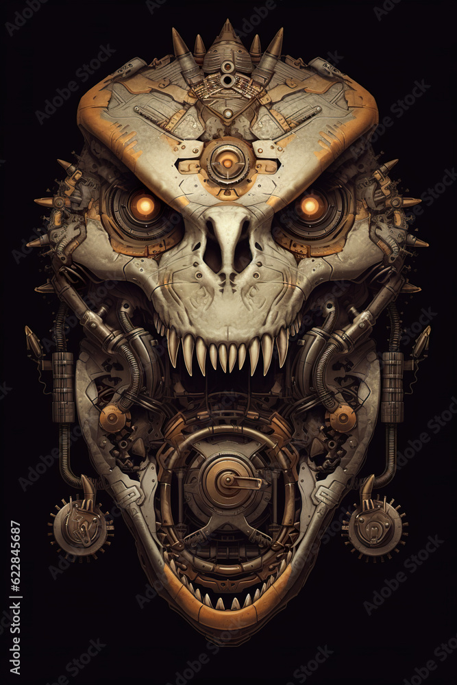 Poster a close up of a skull with a clock on it's face. generative ai.