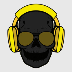 black skull with headphones illustration