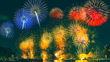 Fototapeta premium fireworks on the river 2023 The Independence Day celebration NY USA