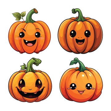 Hand drawn flat Halloween pumpkins collection vector