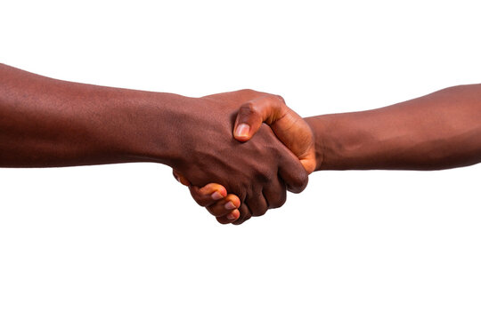 Handshake between two African people, hands isolated on transparent background