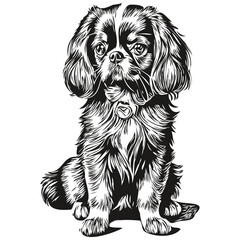 English Toy Spaniel dog breed line drawing, clip art animal hand drawing vector black and white sketch drawing