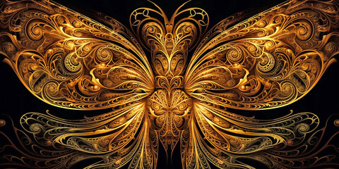 The symbolic image of the wings of a butterfly in a mechanical or steampunk style. Generative AI