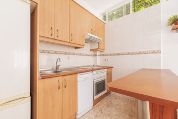 A small kitchen of a loft apartment