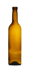 Empty dark glass wine bottle isolated on white background.