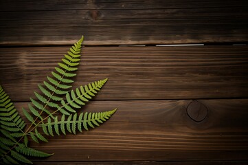 fern leaf on wooden background
