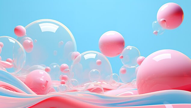 Pink bubble balls abstract background in pastel colors
