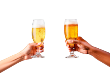 Two hands toasting on isolated transparent background