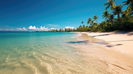 Fototapeta na wymiar A tranquil exotic beach with crystal-clear water and white sand