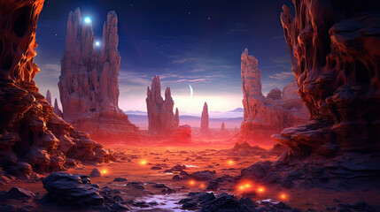 An alien landscape with melted rock formations