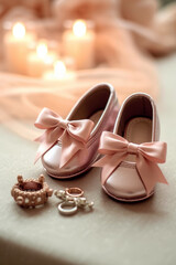 Cute little baby pink shoes for newborns. Fashionable fashion shoes for babies created in ai.