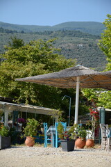 Old cafe on the beach in Kala Nera, Greece