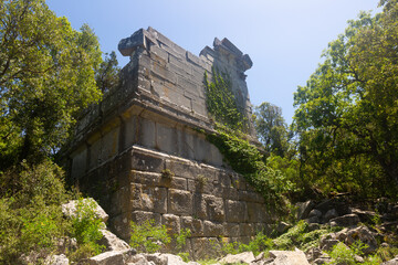 Ruins of Termessos Corinthian temple. Pisidian ancient city in modern Turkey.