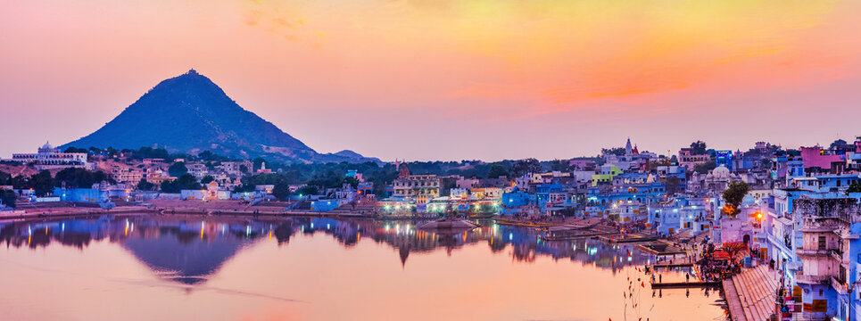 Pushkar Holy Lake at sunset, India