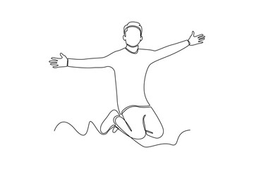 Continuous one line drawing of Happy free people flying, floating and jumping in air. Freedom concept. Doodle vector illustration in simple linear style. 
