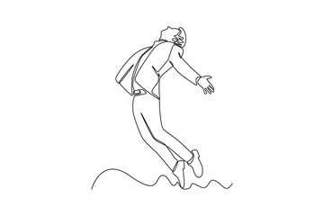 Continuous one line drawing of Happy free people flying, floating and jumping in air. Freedom concept. Doodle vector illustration in simple linear style. 