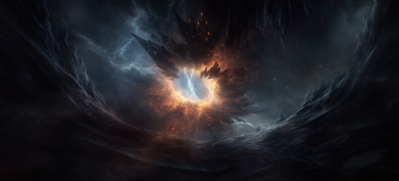 Exiting burning vortex of deep space. Ring of fire in space. Hand edited generative AI.