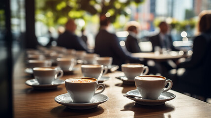 Coffee Break  Concept. Cups of hot coffee on table