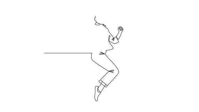 Self drawing animation of one single line draw Happy free people flying, floating and jumping in air. Freedom concept. Full length animation illustration. High quality 4k footage.