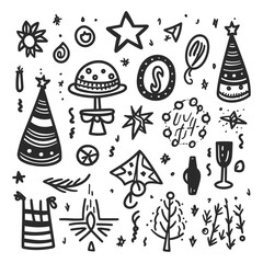 New year doodle hand drawn party element set