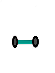 This is an illustration featuring a depiction of a dumbbell or alternatively a wheel frame in a car against a white background.