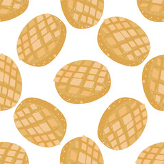 Seamless pattern of Asian food. Maronpan bun. Wallpaper, background, flyer, fabric design. Vector illustration.