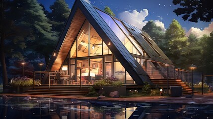 Fototapeta premium Bridge over river. AI generated art illustration. 