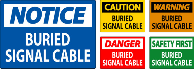 Danger Sign, Buried Signal Cable On White Bacground