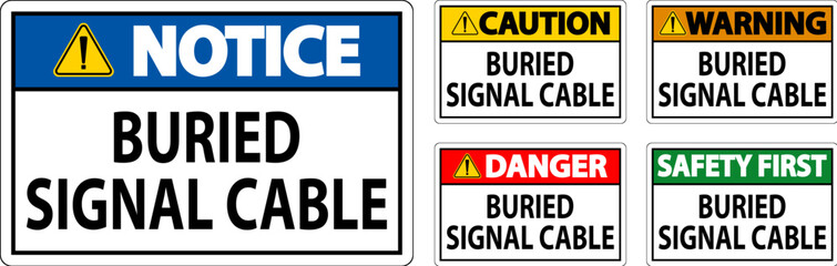 Danger Sign, Buried Signal Cable On White Bacground