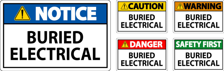 Danger Sign Buried Electrical On White Bacground