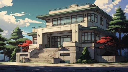 Pavilion in the park. AI generated art illustration.