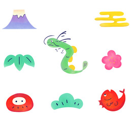 かわいい手描きのお正月年賀状素材