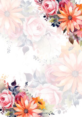 watercolor illustration of colorful flowers border
