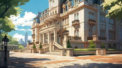 Pavilion in the park. AI generated art illustration.