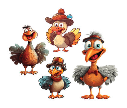 Thanksgiving funny cartoon character turkey bird collection