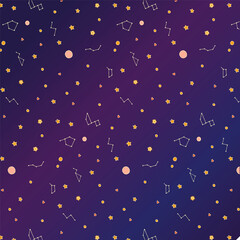 Stars and constellations. Space poster print for children textile. Vector illustration. Space background for kids activity book. 