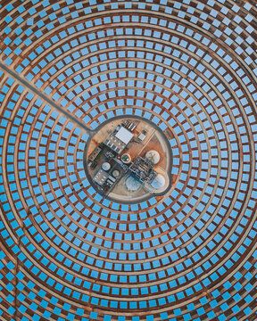 Aerial view of a big circular solar plant in Andalusia near Seville, Spain.