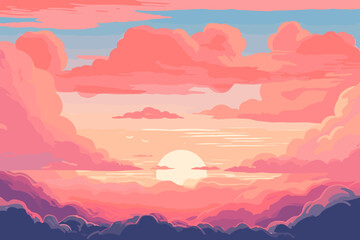 Fototapeta na wymiar Doodle inspired Sunrise sky, cartoon sticker, sketch, vector, Illustration