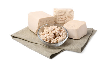 Pieces of compressed yeast isolated on white