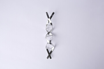 DNA molecular chain made of metal on white background, top view