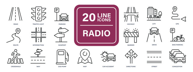 Road line icons. Editable stroke. For website marketing design, logo, app, template, ui, etc. Vector illustration.