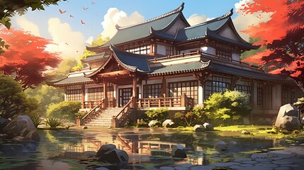 Obraz premium Church in the village of saint james. AI generated art illustration.