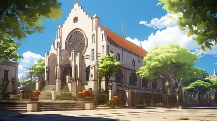 Church in the village of saint james. AI generated art illustration.