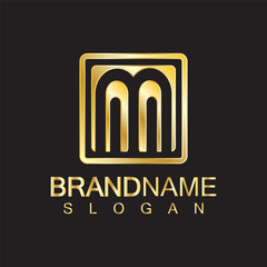 Golden Luxury Letter M Logo Vector Design- Isolated On Blue Background