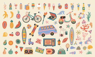 Retro Groovy hippie 70s set of Funny cartoon