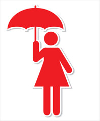 白い縁線と影がついた傘を持つ女性のアイコン、イラスト、ピクトグラム