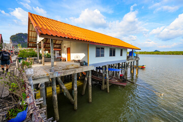 House on stilts in the floating fishing village of Koh Panyee, suspended over the waters of the...