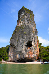Fototapeta na wymiar Limestone karst tower on Khao Phing Kan, a part of James Bond Island in the Ao Phang Nga National Park near Phuket in the Andaman Sea, Thailand, Southeast Asia